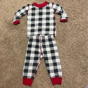 Hanna Andersson 80/85 PJ Gingham Checkered black white red Christmas pajamas PJs